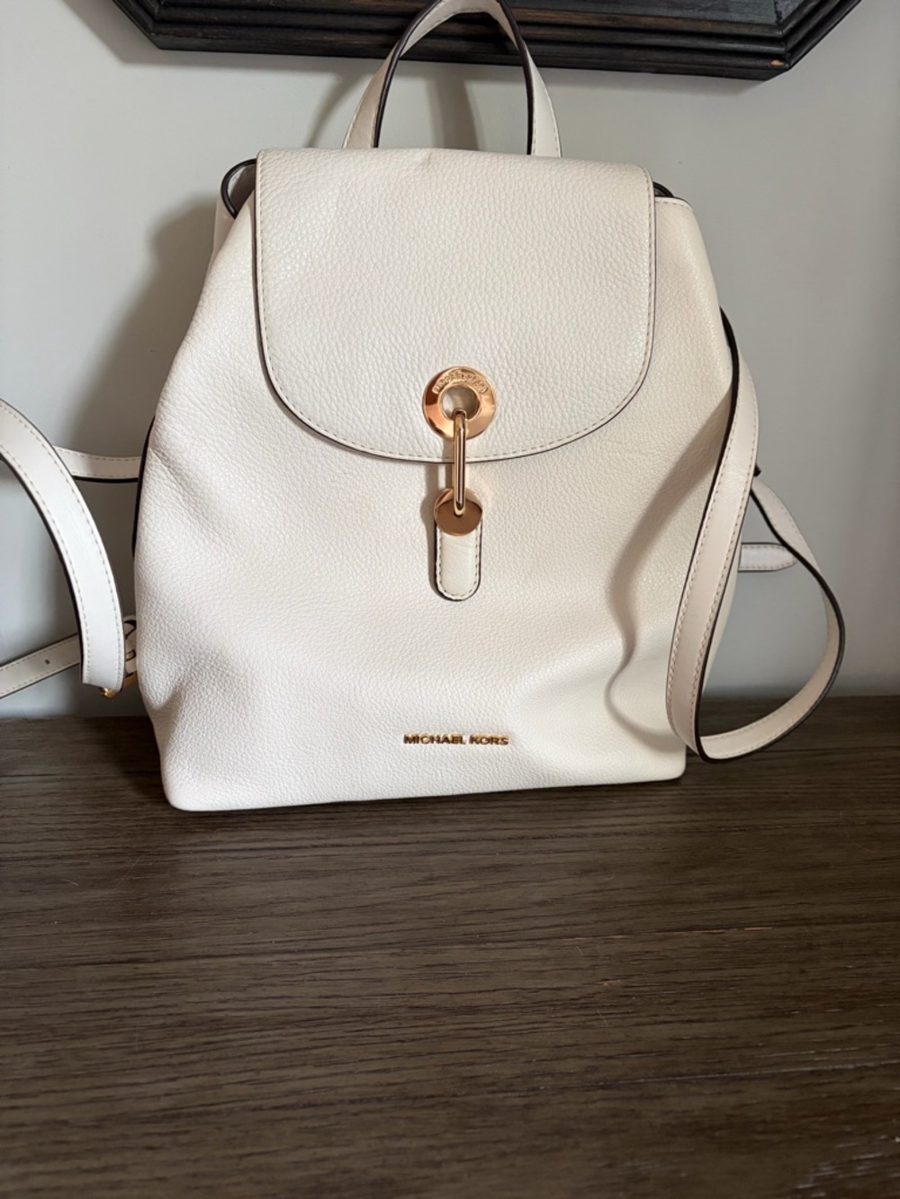 Michael Kors Ivory Leather Backpack with Gold-Tone Accent
